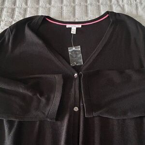 Isaac Mizrahi Live Women Size X-L Black Long Sleeve Button-Up Shirt Sweater